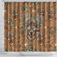 Valentine Buck Shower Curtain with Camo Cap and XOXO Pattern Retro Hunting
