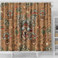 Valentine Buck Shower Curtain with Camo Cap and XOXO Pattern Retro Hunting