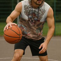 Valentine Buck Sleeveless Hoodie with Camo Cap and XOXO Pattern Retro Hunting