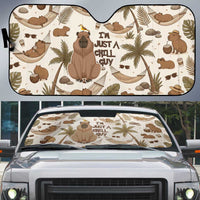Chill Capybara Vibes Auto Sun Shade with Hammock and Coconut Tropical Relaxed Style