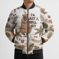 Chill Capybara Vibes Bomber Puffer Jacket with Hammock and Coconut Tropical Relaxed Style