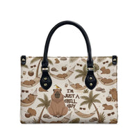 Chill Capybara Vibes Leather Bag with Hammock and Coconut Tropical Relaxed Style