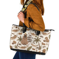 Chill Capybara Vibes Leather Tote Bag with Hammock and Coconut Tropical Relaxed Style