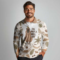 Chill Capybara Vibes Long Sleeve Polo Shirt with Hammock and Coconut Tropical Relaxed Style