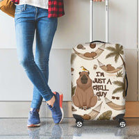 Chill Capybara Vibes Luggage Cover with Hammock and Coconut Tropical Relaxed Style