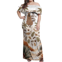 Chill Capybara Vibes Off Shoulder Maxi Dress with Hammock and Coconut Tropical Relaxed Style
