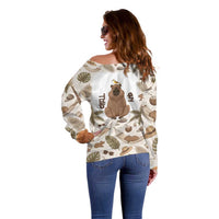 Chill Capybara Vibes Off Shoulder Sweater with Hammock and Coconut Tropical Relaxed Style