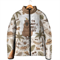 Chill Capybara Vibes Padded Jacket with Hammock and Coconut Tropical Relaxed Style