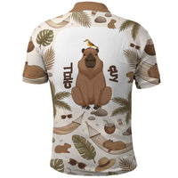 Chill Capybara Vibes Polo Shirt with Hammock and Coconut Tropical Relaxed Style