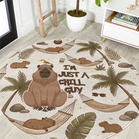 Chill Capybara Vibes Round Carpet with Hammock and Coconut Tropical Relaxed Style