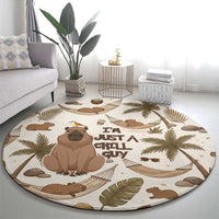Chill Capybara Vibes Round Carpet with Hammock and Coconut Tropical Relaxed Style