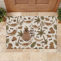 Chill Capybara Vibes Rubber Doormat with Hammock and Coconut Tropical Relaxed Style