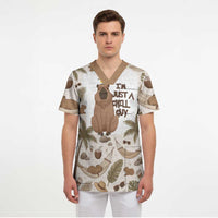 Chill Capybara Vibes Scrub Top with Hammock and Coconut Tropical Relaxed Style