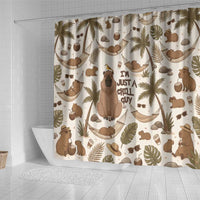 Chill Capybara Vibes Shower Curtain with Hammock and Coconut Tropical Relaxed Style