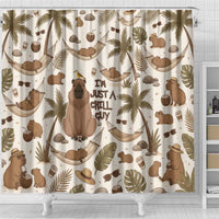 Chill Capybara Vibes Shower Curtain with Hammock and Coconut Tropical Relaxed Style