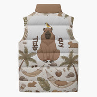 Chill Capybara Vibes Sleeveless Puffer Jacket with Hammock and Coconut Tropical Relaxed Style