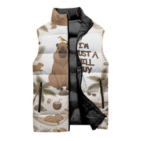 Chill Capybara Vibes Sleeveless Puffer Jacket with Hammock and Coconut Tropical Relaxed Style