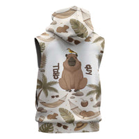 Chill Capybara Vibes Sleeveless Zip Hoodie with Hammock and Coconut Tropical Relaxed Style