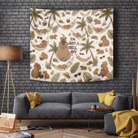 Chill Capybara Vibes Tapestry with Hammock and Coconut Tropical Relaxed Style