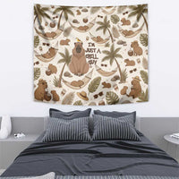 Chill Capybara Vibes Tapestry with Hammock and Coconut Tropical Relaxed Style