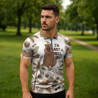 Chill Capybara Vibes Zipper Polo Shirt with Hammock and Coconut Tropical Relaxed Style