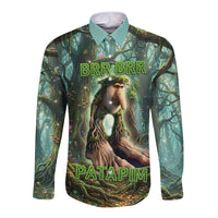 Brr Brr Patapim Long Sleeve Button Shirt Glowing Heart and Magical Tree Roots in Enchanted Woods