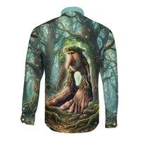 Brr Brr Patapim Long Sleeve Button Shirt Glowing Heart and Magical Tree Roots in Enchanted Woods