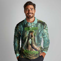 Brr Brr Patapim Long Sleeve Polo Shirt Glowing Heart and Magical Tree Roots in Enchanted Woods