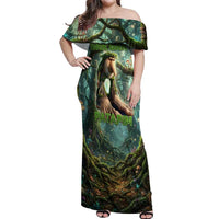 Brr Brr Patapim Off Shoulder Maxi Dress Glowing Heart and Magical Tree Roots in Enchanted Woods