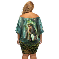 Brr Brr Patapim Off Shoulder Short Dress Glowing Heart and Magical Tree Roots in Enchanted Woods