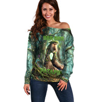 Brr Brr Patapim Off Shoulder Sweater Glowing Heart and Magical Tree Roots in Enchanted Woods