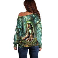 Brr Brr Patapim Off Shoulder Sweater Glowing Heart and Magical Tree Roots in Enchanted Woods