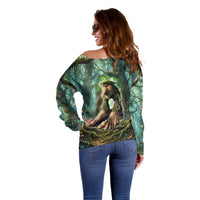 Brr Brr Patapim Off Shoulder Sweater Glowing Heart and Magical Tree Roots in Enchanted Woods