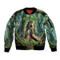 Brr Brr Patapim Sleeve Zip Bomber Jacket Glowing Heart and Magical Tree Roots in Enchanted Woods