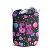7th Birthday Girl Laundry Basket with Cake Balloons Confetti and I Was 6 Now I'm 7