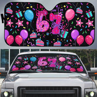 7th Birthday Girl Auto Sun Shade with Cake Balloons Confetti and I Was 6 Now I'm 7