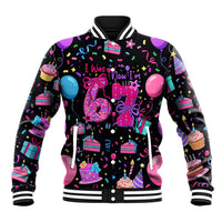 7th Birthday Girl Baseball Jacket with Cake Balloons Confetti and I Was 6 Now I'm 7