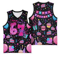 7th Birthday Girl Basketball Jersey with Cake Balloons Confetti and I Was 6 Now I'm 7