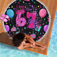 7th Birthday Girl Beach Blanket with Cake Balloons Confetti and I Was 6 Now I'm 7