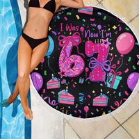7th Birthday Girl Beach Blanket with Cake Balloons Confetti and I Was 6 Now I'm 7