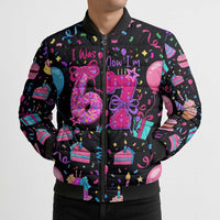 7th Birthday Girl Bomber Puffer Jacket with Cake Balloons Confetti and I Was 6 Now I'm 7