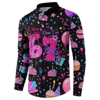 7th Birthday Girl Button Sweatshirt with Cake Balloons Confetti and I Was 6 Now I'm 7