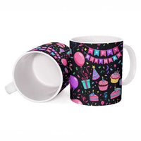 7th Birthday Girl Ceramic Mug with Cake Balloons Confetti and I Was 6 Now I'm 7