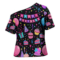 7th Birthday Girl Cross Shoulder Shirt with Cake Balloons Confetti and I Was 6 Now I'm 7