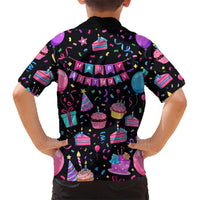 7th Birthday Girl Kid Hawaiian Shirt with Cake Balloons Confetti and I Was 6 Now I'm 7