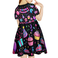 7th Birthday Girl Kid Short Sleeve Dress with Cake Balloons Confetti and I Was 6 Now I'm 7