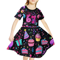 7th Birthday Girl Kid Short Sleeve Dress with Cake Balloons Confetti and I Was 6 Now I'm 7