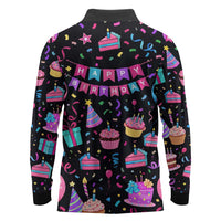 7th Birthday Girl Long Sleeve Polo Shirt with Cake Balloons Confetti and I Was 6 Now I'm 7