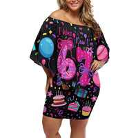 7th Birthday Girl Off Shoulder Short Dress with Cake Balloons Confetti and I Was 6 Now I'm 7