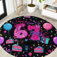 7th Birthday Girl Round Carpet with Cake Balloons Confetti and I Was 6 Now I'm 7